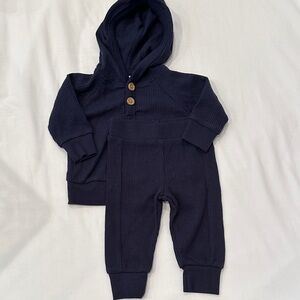 Kids Navy Waffle Knit Jogger Set